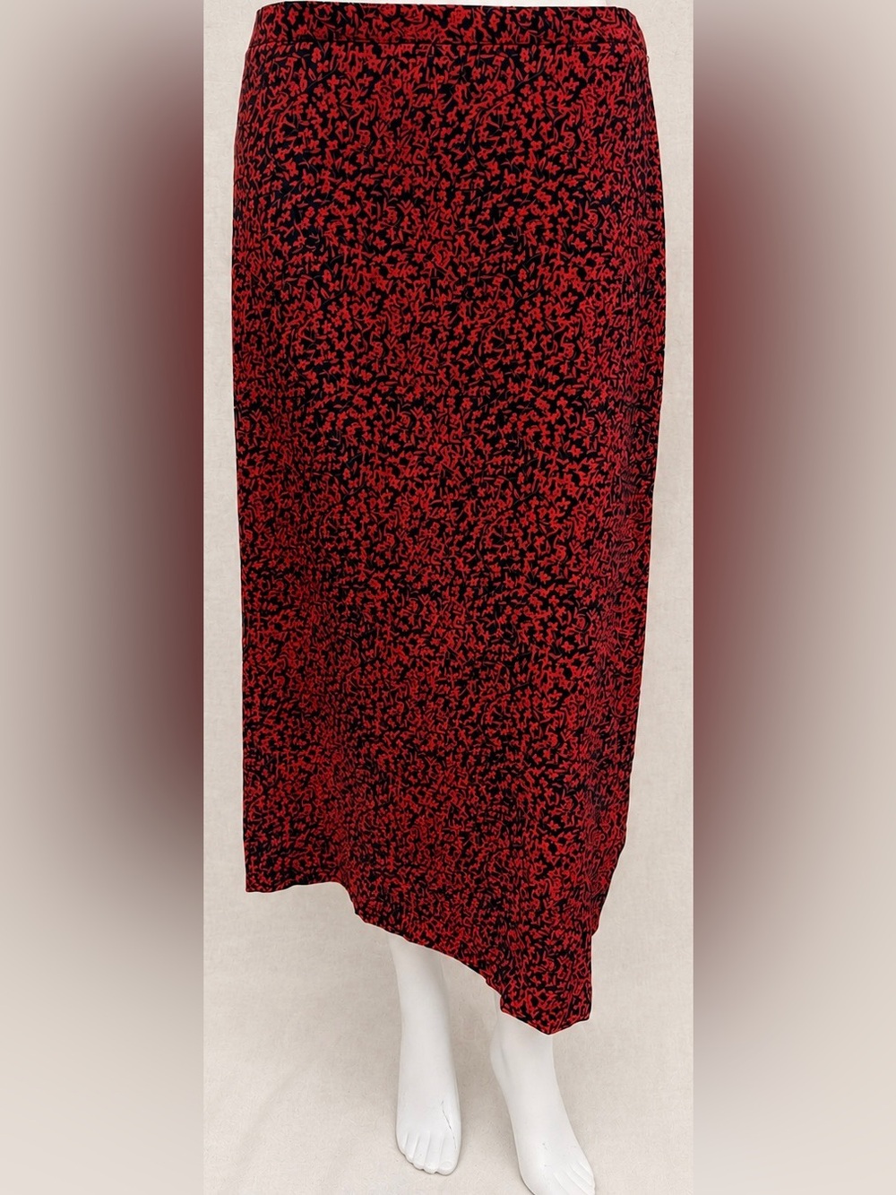 Vintage Kathie Lee Collection Red Black Floral Midi Pencil Skirt Size 14